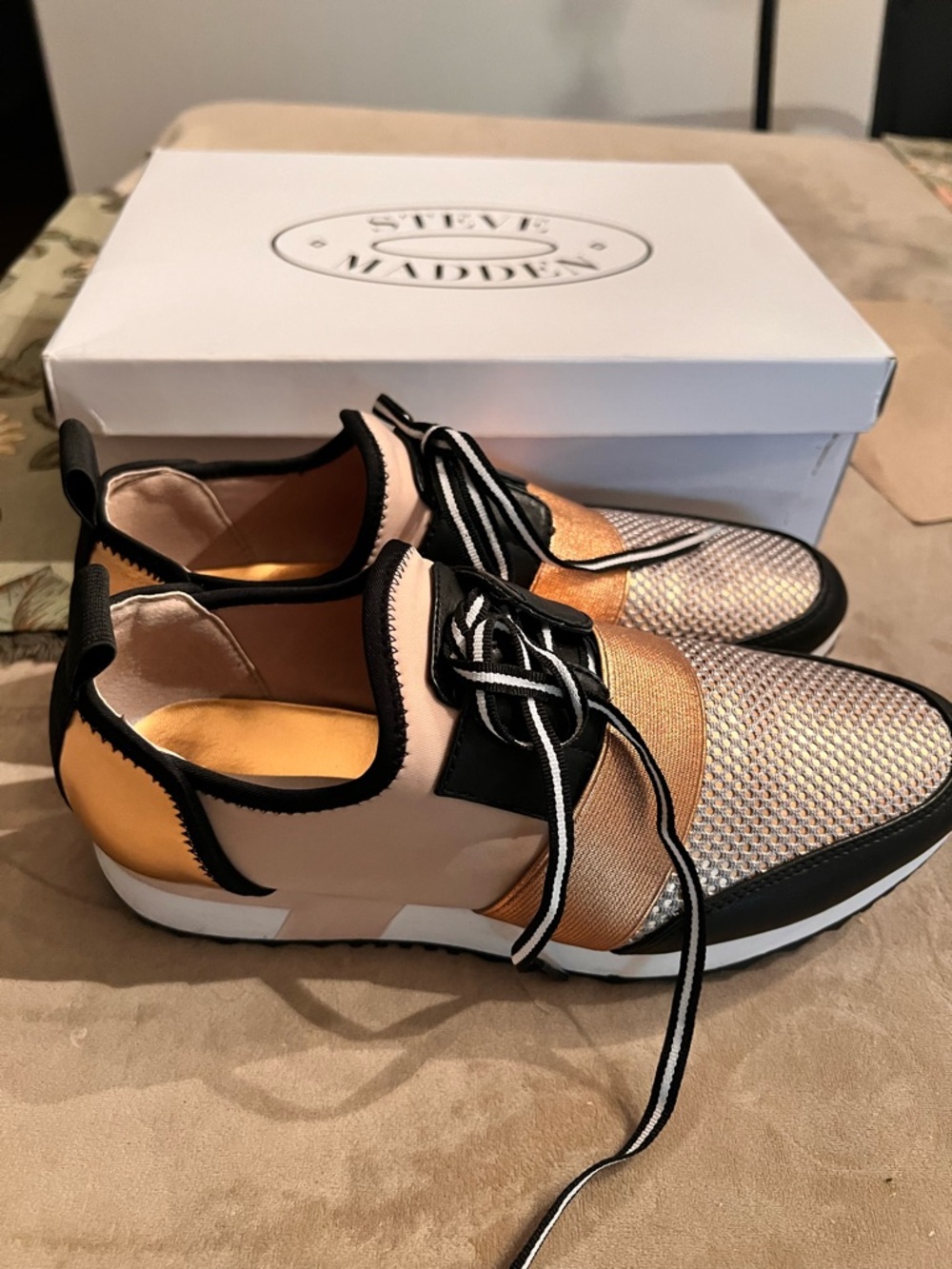Steve Madden Pink, Gold & Black Lace-Up Women's Sneakers